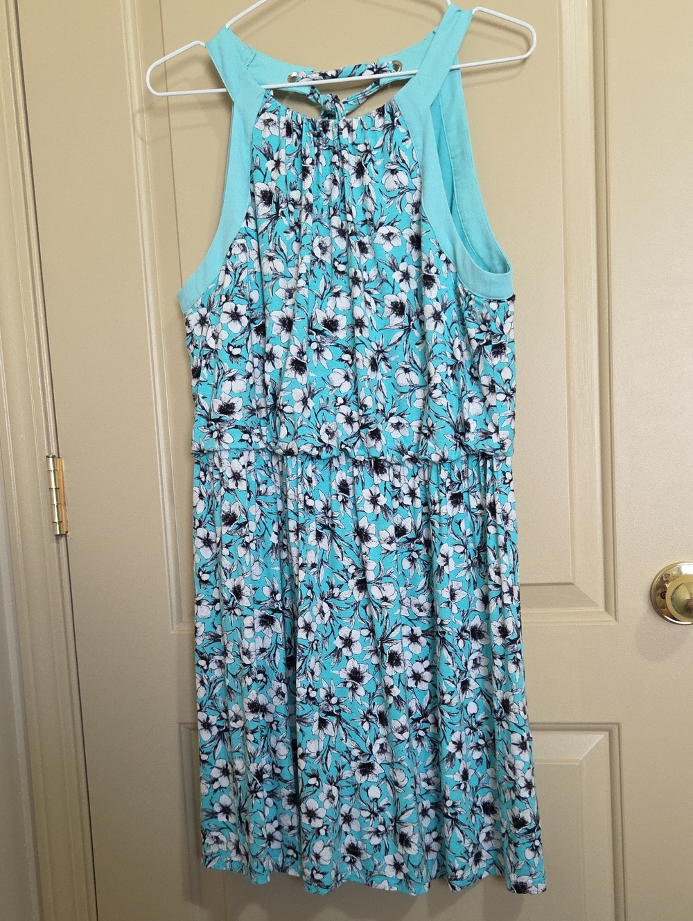 Skies Are Blue Floral Halter Casual Dress in Aqua - Picture 1 of 9